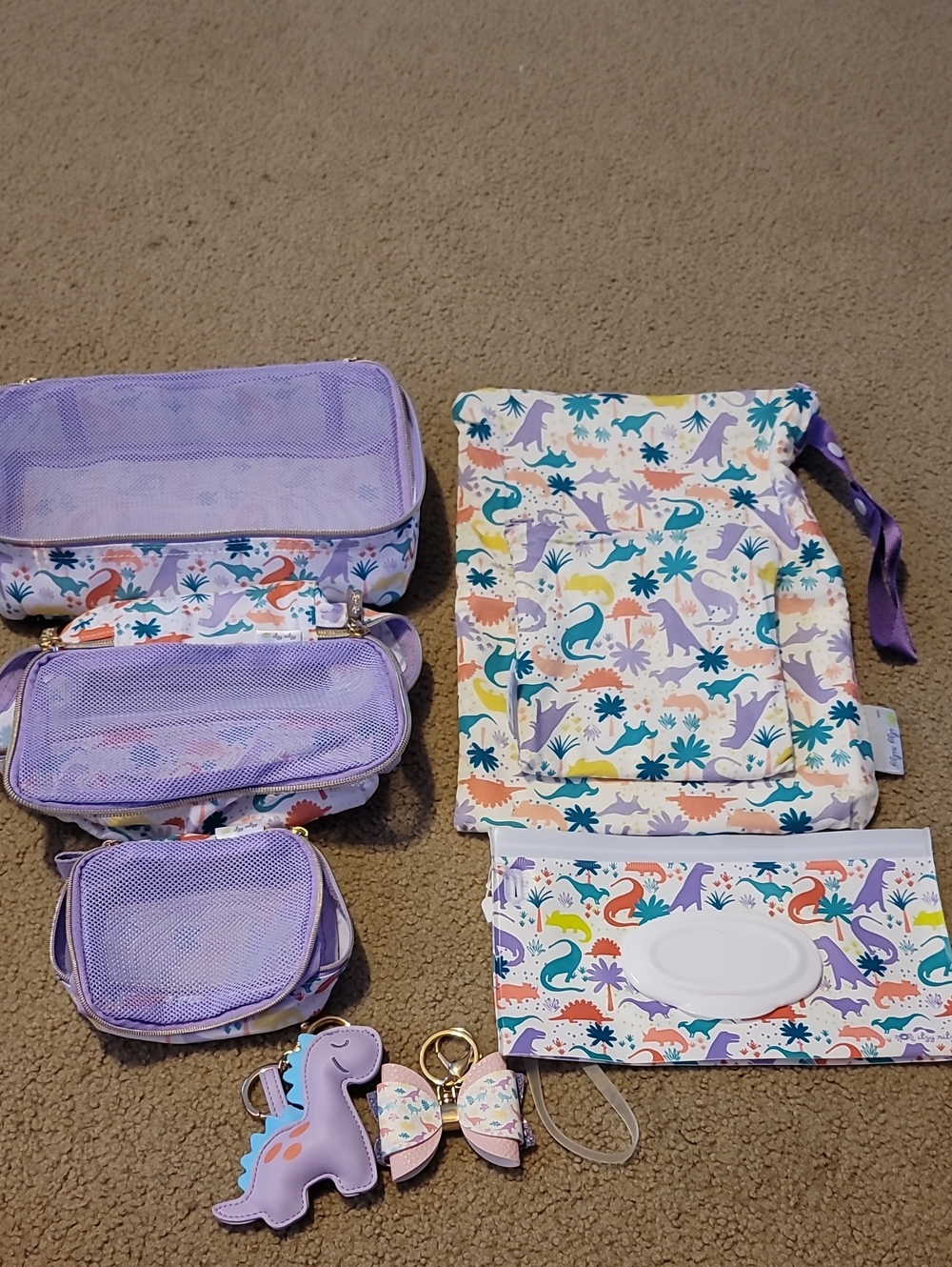 Itzy Ritzy Kids Dino Print Purple Travel Accessories Set
